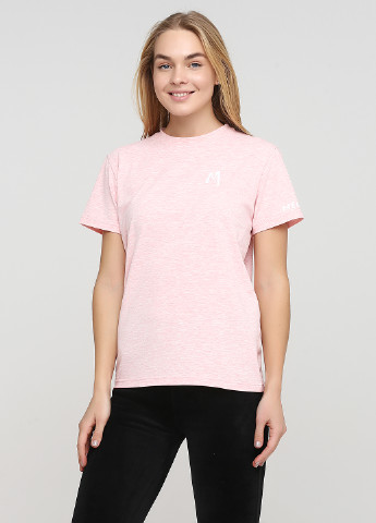 Светло-розовая летняя футболка женская хлопковая эластичная прямого кроя розовый меланж с коротким рукавом Melgo
