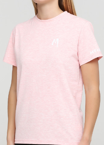 Светло-розовая летняя футболка женская хлопковая эластичная прямого кроя розовый меланж с коротким рукавом Melgo