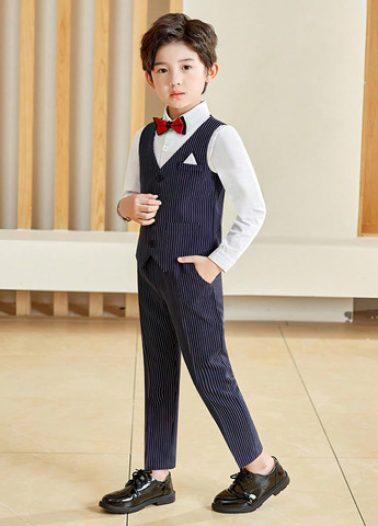 Темно-синій демісезонний комплект (жилет, штани, метелик) SHEIN