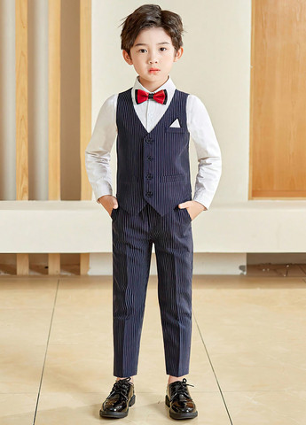 Темно-синій демісезонний комплект (жилет, штани, метелик) SHEIN