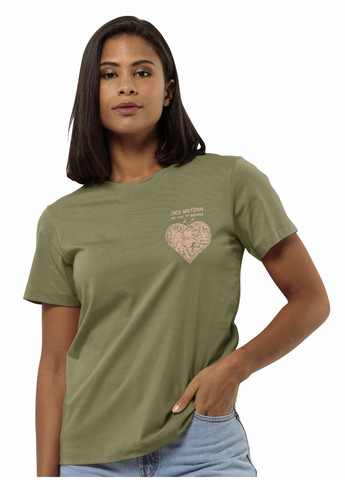 Хаки (оливковая) летняя футболка Jack Wolfskin DISCOVER HEART T W