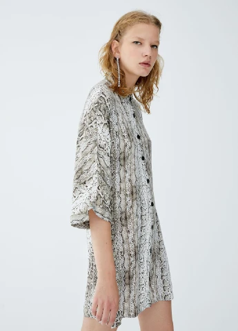 Серое кэжуал платье рубашка Pull & Bear змеиный