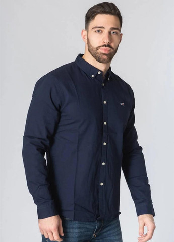 Темно-синяя кэжуал рубашка однотонная Tommy Hilfiger