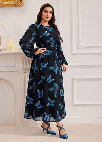Черное кэжуал платье клеш SHEIN бабочки