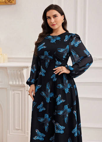 Черное кэжуал платье клеш SHEIN бабочки
