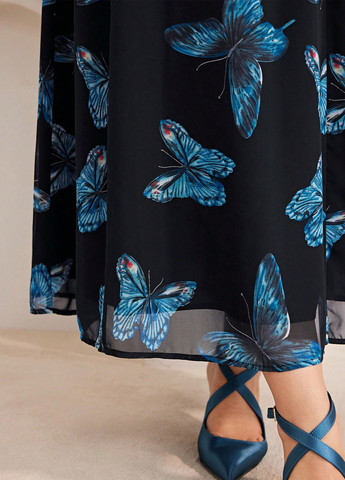 Черное кэжуал платье клеш SHEIN бабочки