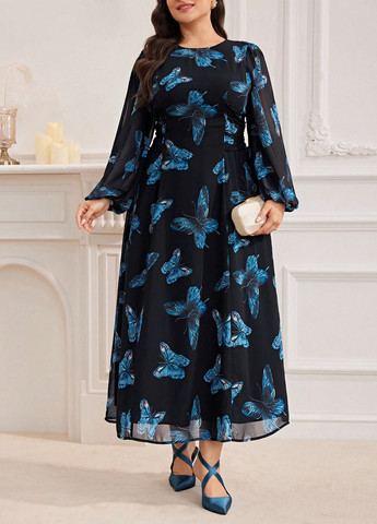 Черное кэжуал платье клеш SHEIN бабочки