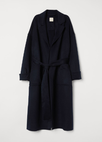 Темно-синее демисезонное Пальто шерстяное оверсайз H&M