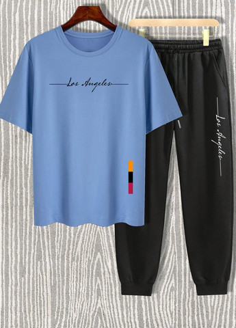 Светло-синий летний комплект (футболка, брюки) SHEIN