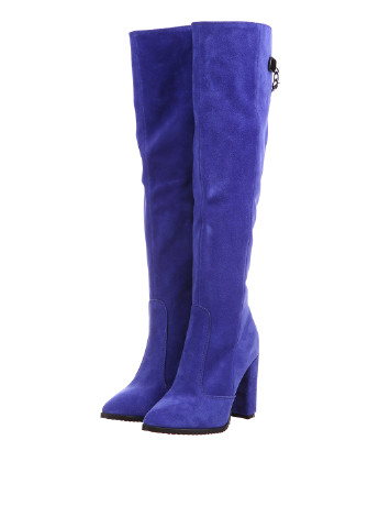 Женские синие сапоги ботфорты AVK с цепочками и на высоком каблуке