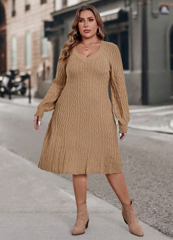 Песочное кэжуал платье платье-свитер SHEIN однотонное