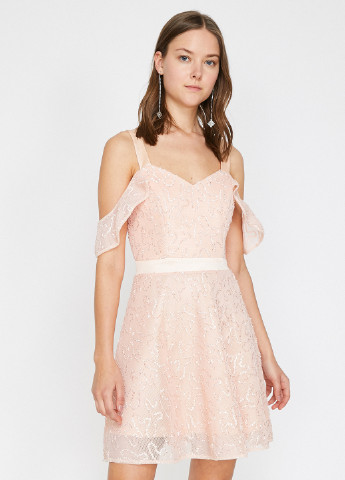 Світло-рожева коктейльна плаття, сукня кльош KOTON однотонна