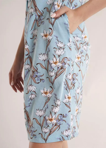 Голубое кэжуал платье BBL с цветочным принтом