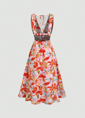 Помаранчева кежуал сукня кльош SHEIN з квітковим принтом