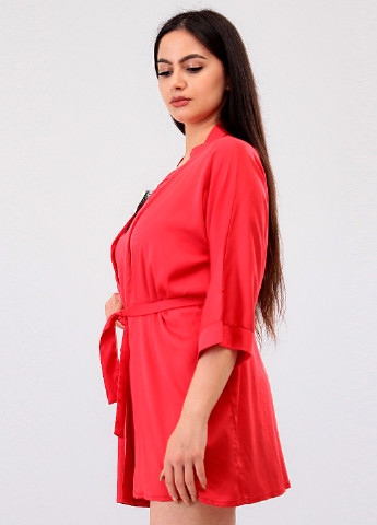 Червоний демісезонний комплект (халат, майка, шорти) Ghazel