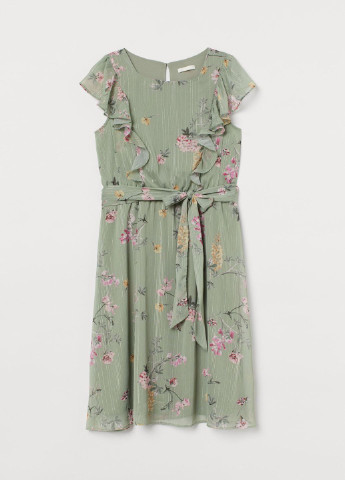 Оливковое (хаки) кэжуал платье для кормящих клеш H&M с цветочным принтом