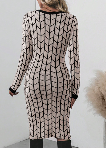 Комбінована кежуал сукня сукня светр SHEIN з геометричним візерунком