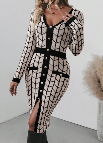 Комбінована кежуал сукня сукня светр SHEIN з геометричним візерунком