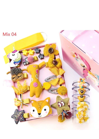 Дитячий подарунковий набір шпильок та гумок для волосся hair accessories gift box 24 предмета Happy Kids mix 04 персонаж комбіноване