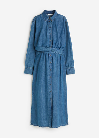Синее кэжуал, джинсовое платье для кормящих рубашка H&M однотонное