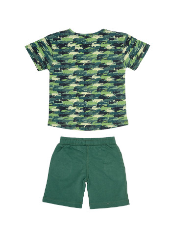 Зеленый летний комплект футболка, шорты с накатом с шортами Фламинго Текстиль