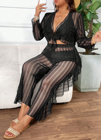 Чорний літній комплект (топ, штани) SHEIN