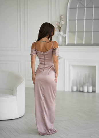 Бежевое праздничный, вечернее платье на запах, с открытыми плечами No Brand однотонное