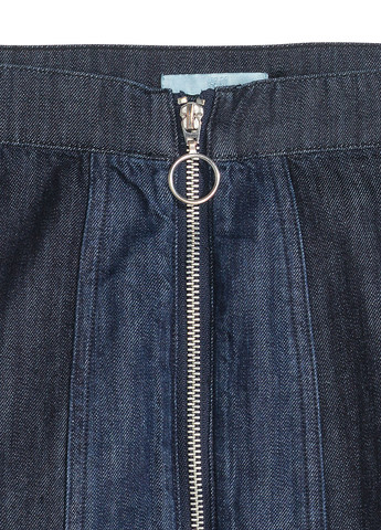 Синяя джинсовая, кэжуал однотонная юбка H&M а-силуэта (трапеция)