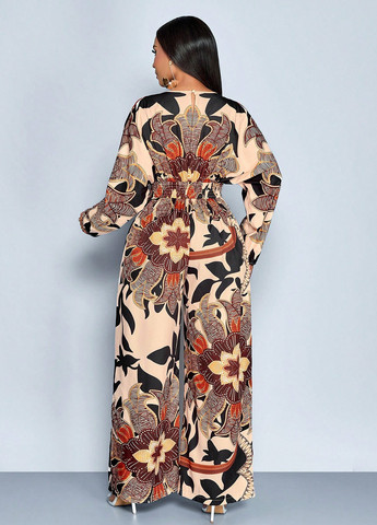 Комбінезон SHEIN комбінезон-брюки малюнок бежевий кежуал поліестер