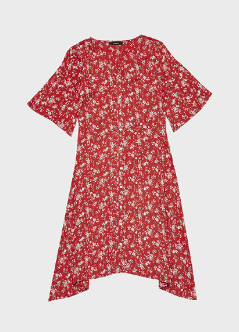 Червона кежуал плаття, сукня а-силует LC Waikiki з квітковим принтом