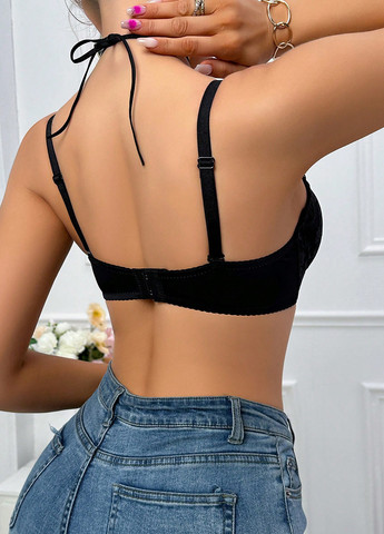 Чорний бюстгальтер SHEIN з кісточками поліамід