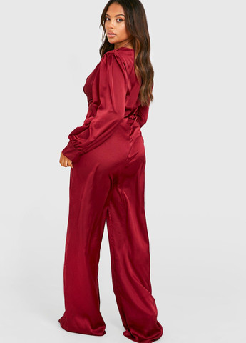 Комбинезон Boohoo комбинезон-брюки однотонный темно-вишневый кэжуал, коктейльный полиэстер