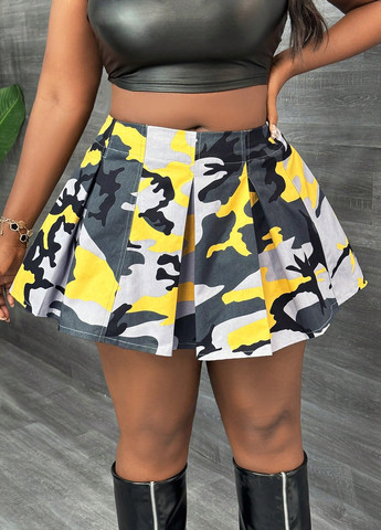 Разноцветная кэжуал камуфляжная юбка SHEIN клешированная