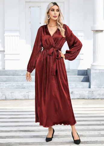 Коричнева кежуал сукня на запах, плісована SHEIN однотонна