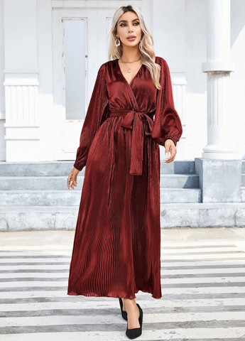 Коричнева кежуал сукня на запах, плісована SHEIN однотонна