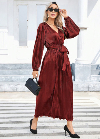 Коричнева кежуал сукня на запах, плісована SHEIN однотонна