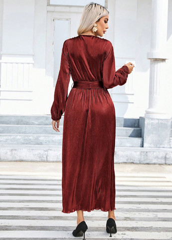 Коричнева кежуал сукня на запах, плісована SHEIN однотонна