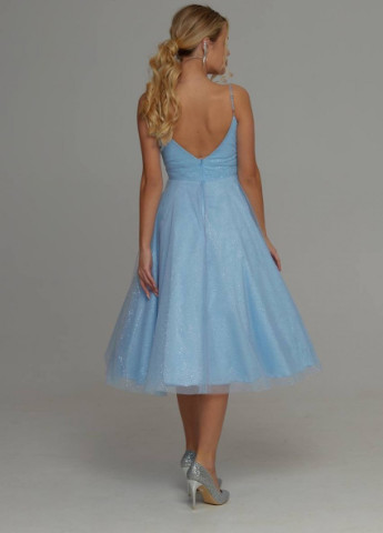 Блакитна вечірня плаття з відкритою спиною Wayas однотонна