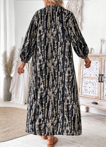 Комбинированное кэжуал платье а-силуэт SHEIN с абстрактным узором