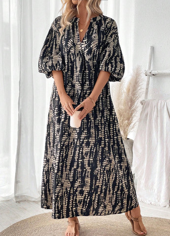 Комбинированное кэжуал платье а-силуэт SHEIN с абстрактным узором