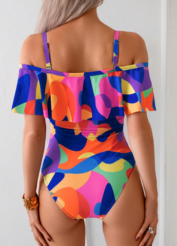 Комбинированный летний купальник слитный, майо SHEIN