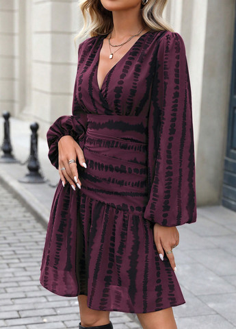 Сливовое кэжуал платье на запах SHEIN однотонное