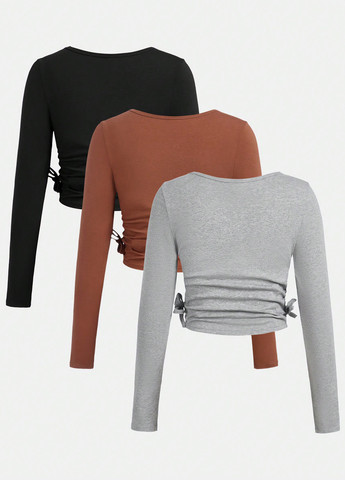 Разноцветный демисезонный кэжуал лонгслив SHEIN однотонный