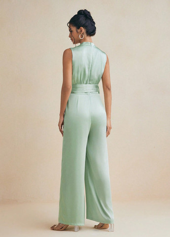 Комбинезон SHEIN комбинезон-брюки однотонный мятный праздничный, кэжуал полиэстер
