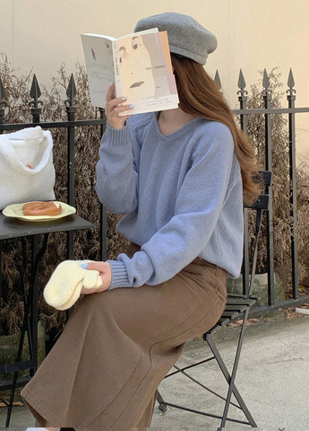 Серо-голубой демисезонный свитер SHEIN