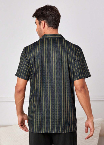 Черная домашний рубашка в полоску SHEIN