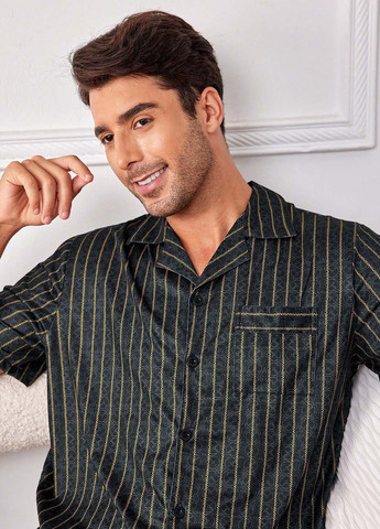 Черная домашний рубашка в полоску SHEIN