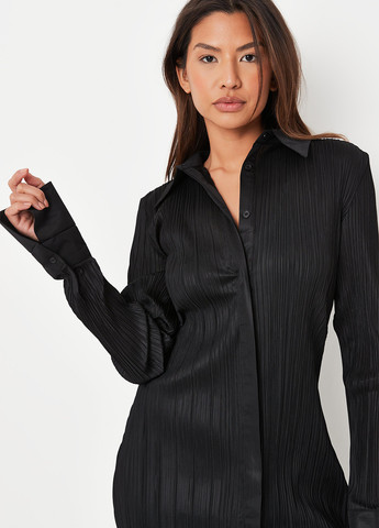 Черное кэжуал платье рубашка, плиссированное Missguided однотонное