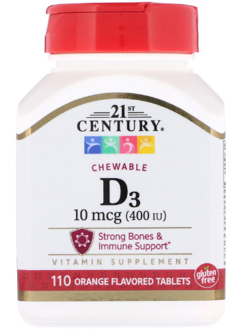 Витамин Д3 Vitamin D3 Chewable 400 IU 110tablets (Orange) 21st Century (254325758)