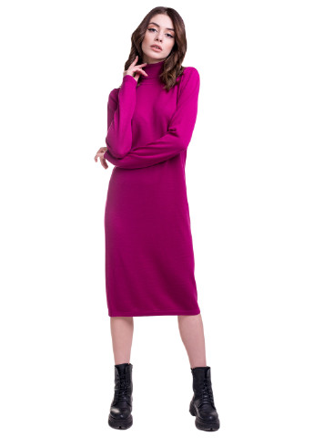 Фуксиновое (цвета Фуксия) кэжуал платье Viviami однотонное